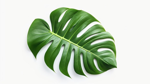 Foglia di Monstera su sfondo bianco Decorazione ambientale verde