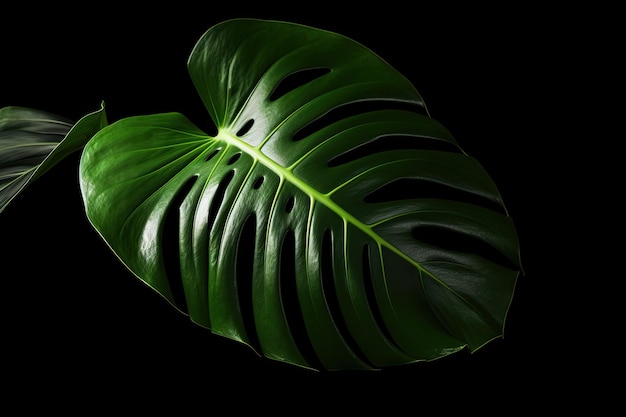 Foglia di Monstera su sfondo nero