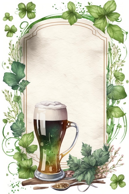 Foglia di trifoglio e concetto di illustrazione della birra per l'invito del giorno di San Patrizio.