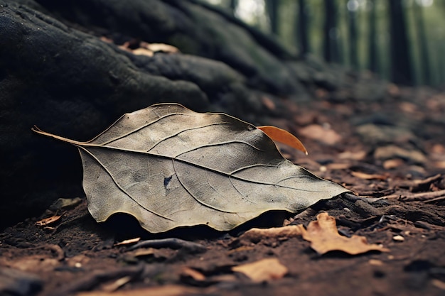 Foglia secca sul suolo nella foresta sfondo naturale