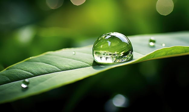 Foglia verde con gocce d'acqua Illustrazione AI GenerativexA