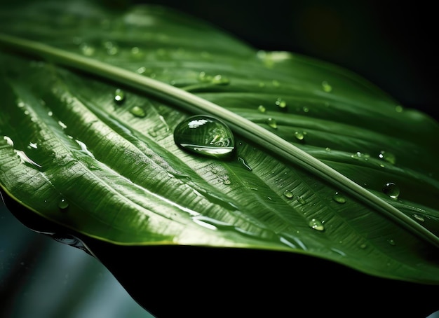 foglia verde con gocce d&#39;acqua