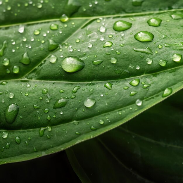 Foglia verde con gocce d&#39;acqua