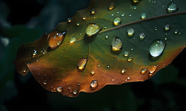 Foglia verde con gocce d'acqua