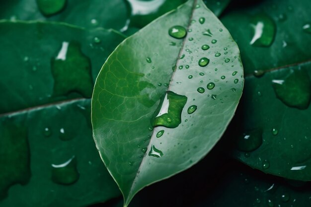 Foglia verde con goccia d'acqua Concetto ecologico Illustrazione generata dall'AI