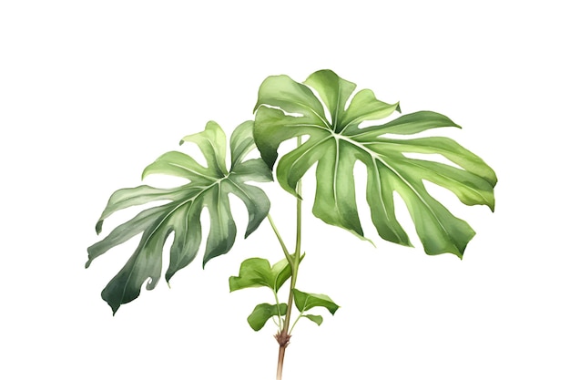 Foglia verde di Monstera Deliciosa in acquerello Bellezza tropicale in acquarello