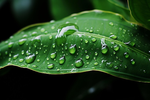 Foglia verde rugiadosa con goccioline d'acqua IA generativa