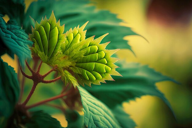 Foglia verde sfondo sfocato con spesse foglie spinose e y