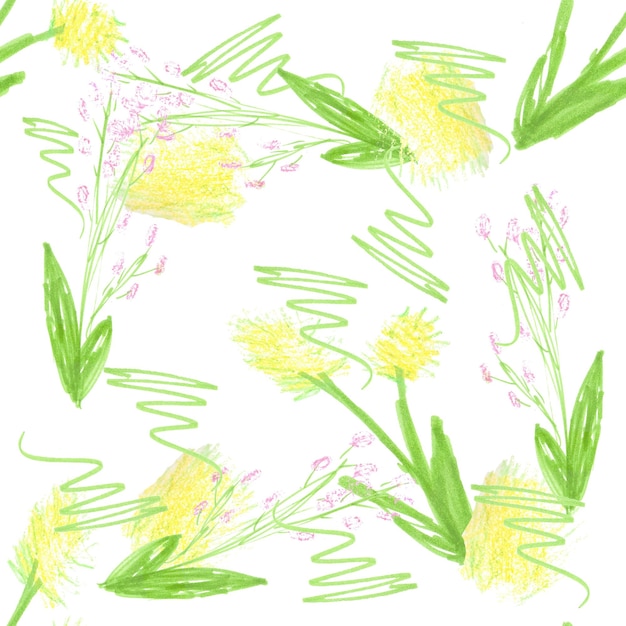 Fogliame colorato e fiori di tarassaco Seamless Pattern Design