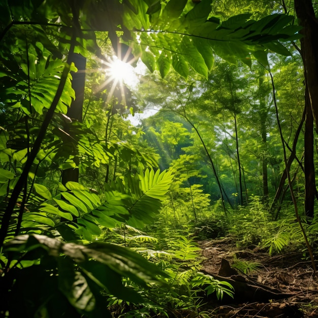 Fogliame verde lussureggiante in una foresta AI generativa