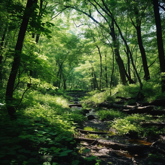 Fogliame verde lussureggiante in una foresta AI generativa