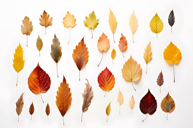 foglie cadute in varie forme e colori che catturano la bellezza effimera dell'equinozio