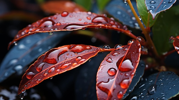 foglie con gocce di pioggia HD 8K Immagine fotografica d'archivio