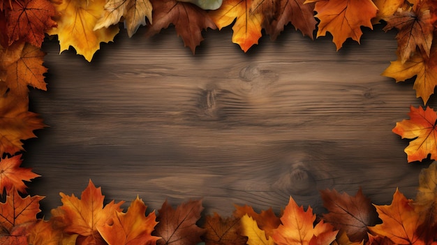 Foglie d'acero d'autunno sul fondo di legno scuro