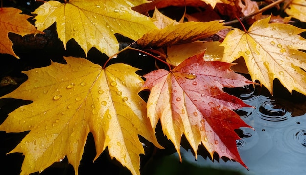 foglie d'autunno con gocce d'acqua sfondo