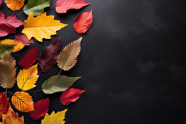 Foglie d'autunno di vari colori su uno sfondo nero