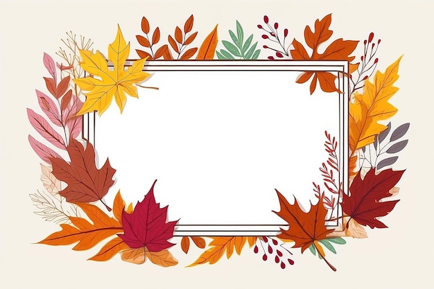 Foglie d'autunno disegnate a mano sullo sfondo cornice floreale sullo sfondo isolato cornice geometrica modello di biglietto d'invito con foglie d' autunno