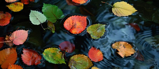 Foglie d'autunno galleggianti sullo stagno