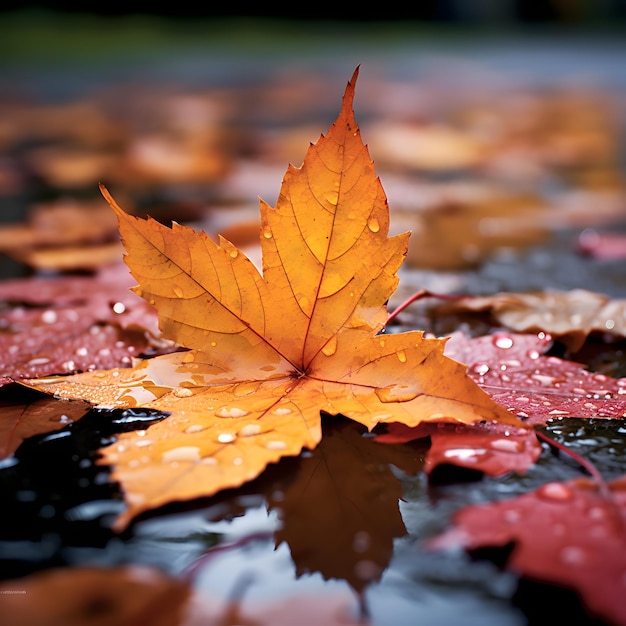 foglie d'autunno sotto la pioggia