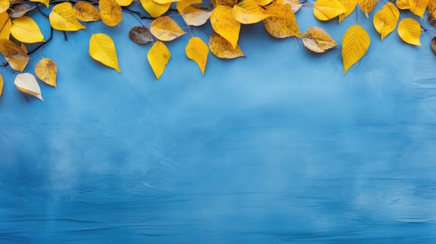 Foglie d'autunno su sfondo blu con spazio per il testo o il disegno