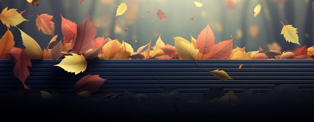 Foglie d'autunno su uno sfondo di panchina di legno