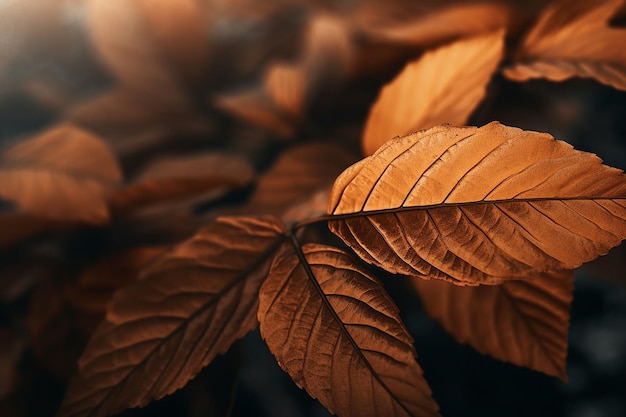 foglie d'autunno su uno sfondo scuro