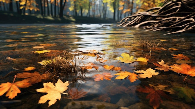 Foglie d'autunno sull'acqua copia lo spazio