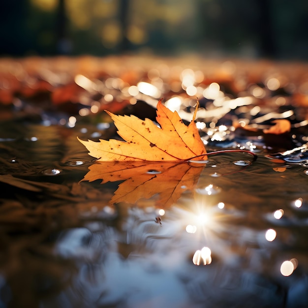 foglie d'autunno sull'acqua