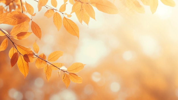 Foglie d'autunno sullo sfondo Bella scena naturale con raggi di sole e bokeh