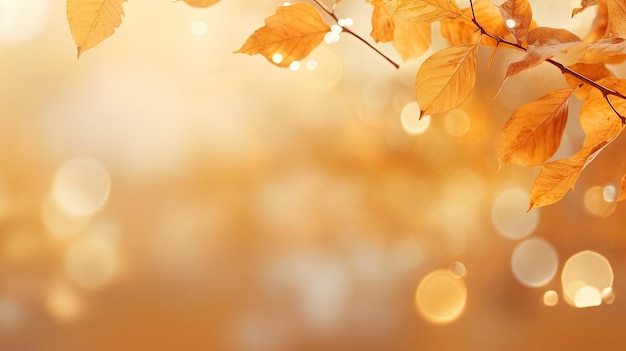 Foglie d'autunno sullo sfondo con effetto bokeh e raggi di sole