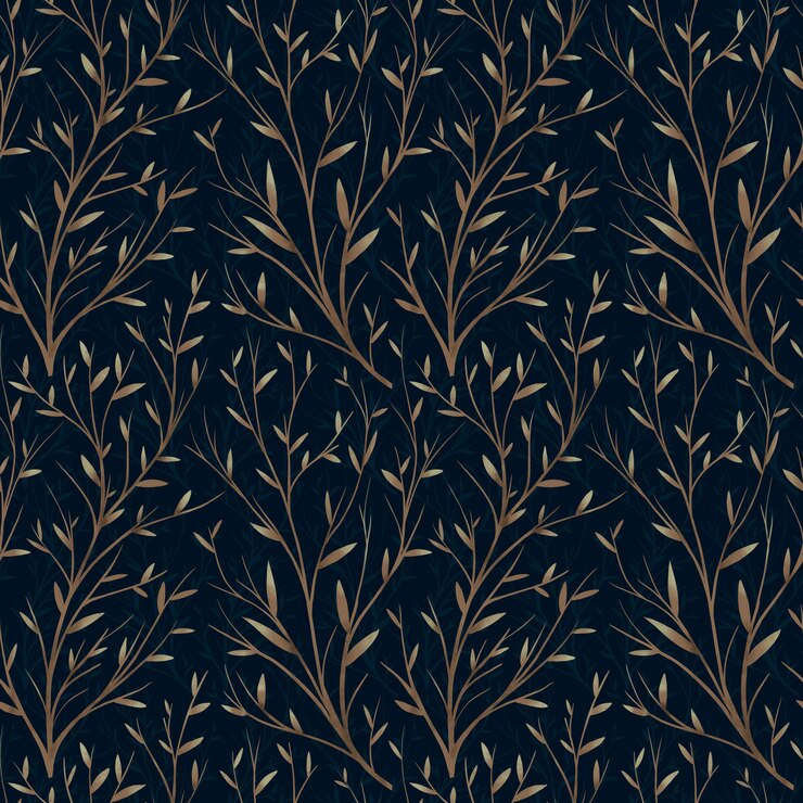 Foto foglie d'oro su sfondo blu scuro modello senza cuciture clipart colorate carta da parati disegnata a mano