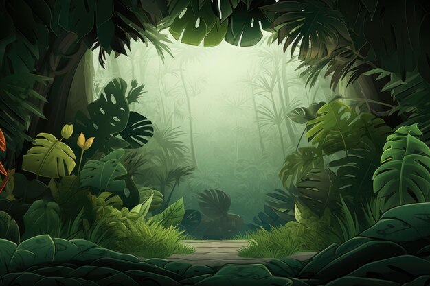 Foglie della natura nell'illustrazione di una foresta tropicale verde