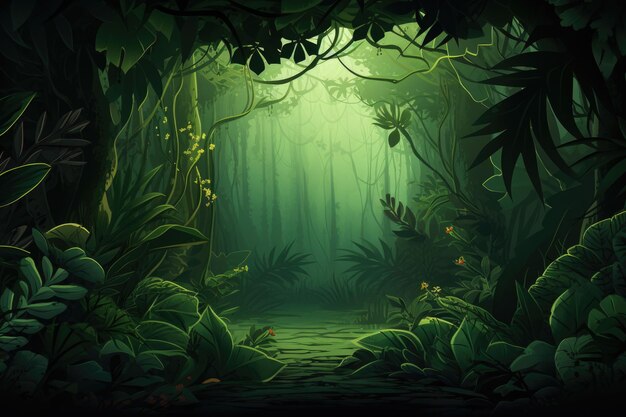 Foglie della natura nell'illustrazione di una foresta tropicale verde