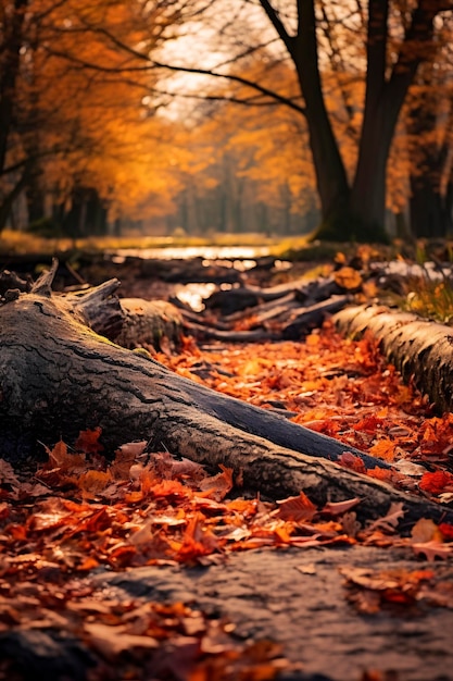 foglie di acero arancione cornice di sfondo autunnale natura con bokeh nella foresta sfondo autunno