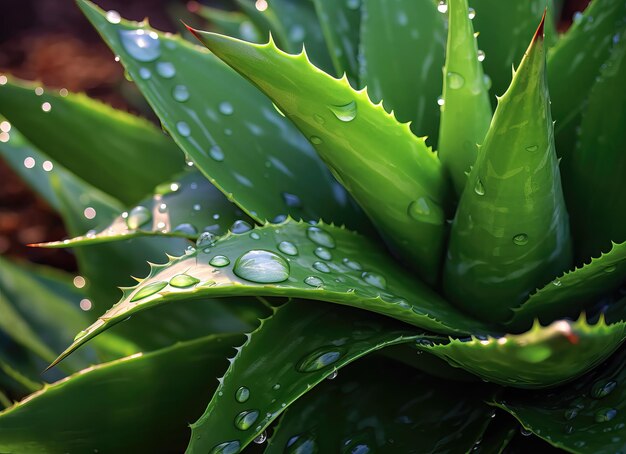 Foglie di aloe vera con gocce d'acqua