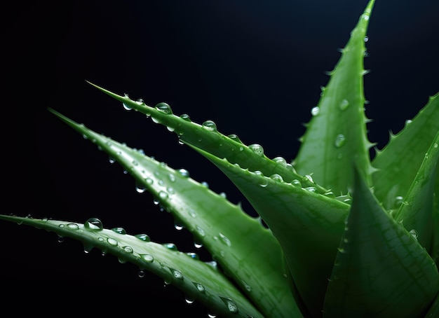 Foglie di aloe vera con gocce d'acqua