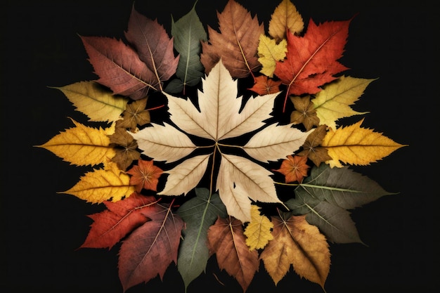 foglie di autunno disposte una per una isolata separatamente sfondo nero