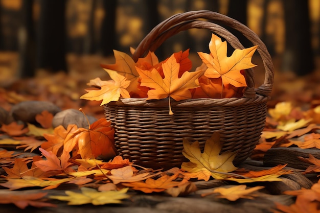 Foglie di autunno in un fondo dell'acquerello del cestino