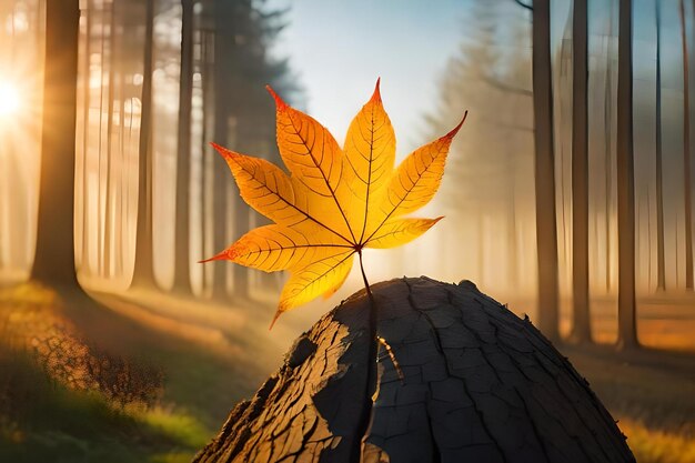 Foglie di autunno su un ceppo nella foresta