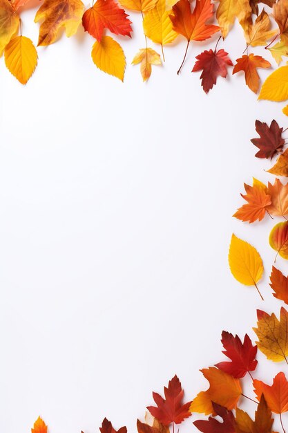 Foglie di autunno su uno sfondo bianco con uno sfondo bianco.