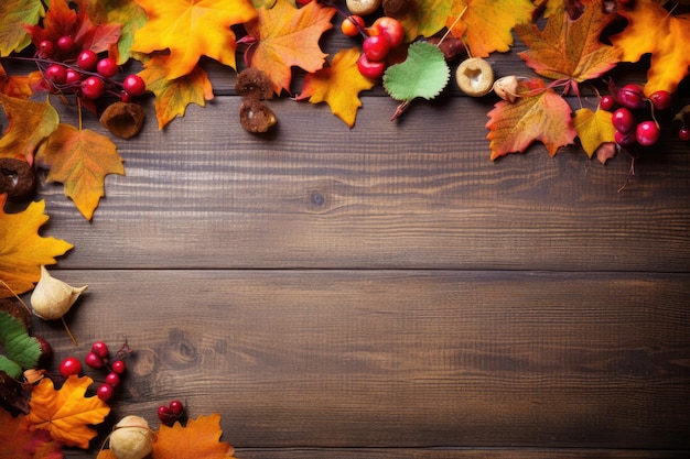 Foglie di autunno su uno sfondo in legno