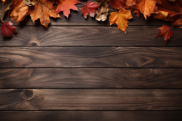 Foglie di autunno su uno sfondo in legno
