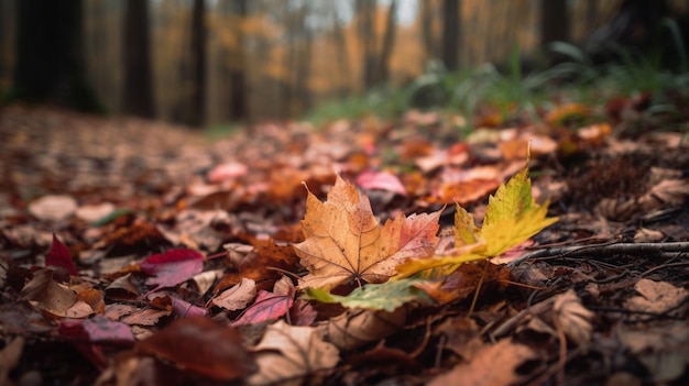 Foglie di autunno sul terreno nei boschi