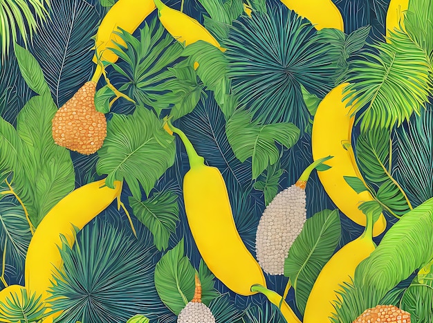 Foglie di banano su sfondo giungla stile papercut
