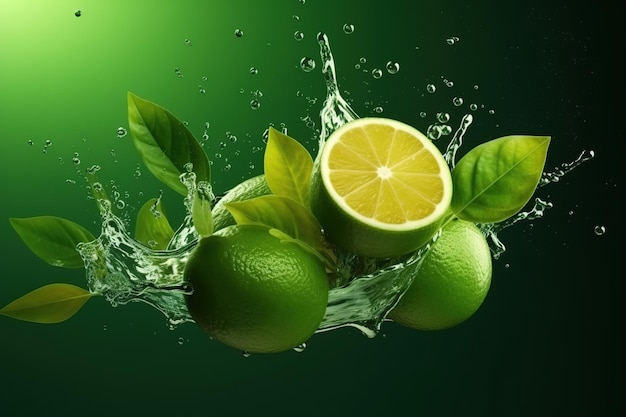 Foglie di fetta di frutta di lime e spruzzi di succo verde Bevanda Ai Mojito