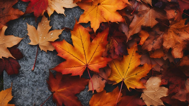 Foglie di fogliame autunnale che adornano il terreno