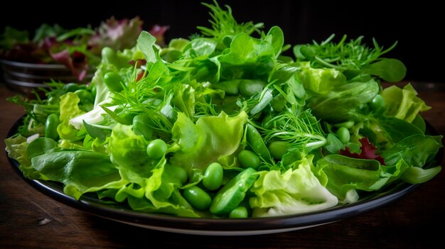 Foglie di lattuga in una ciotola IA generativa