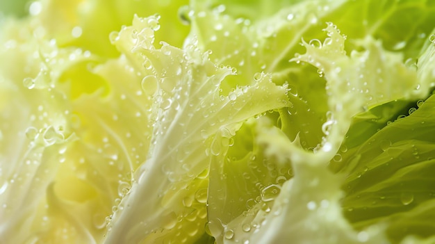 Foglie di lattuga verde fresca con gocce d'acqua Concetto di alimentazione sana