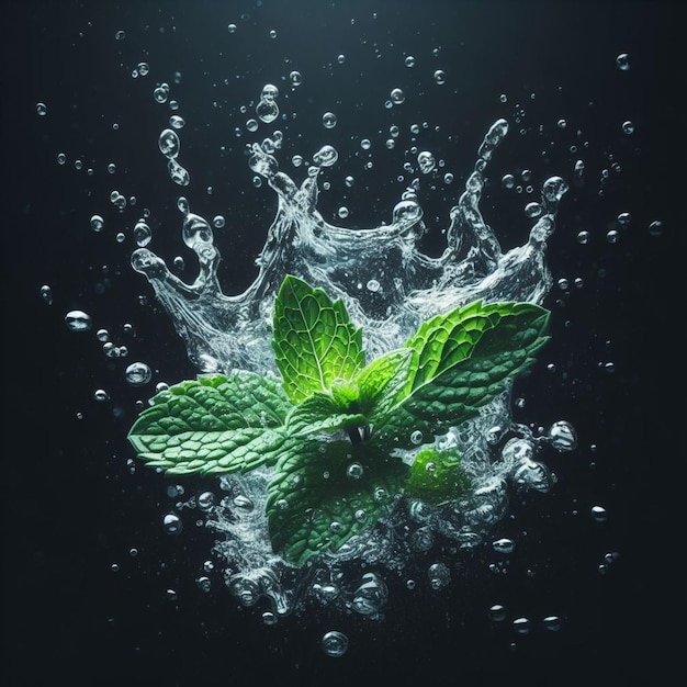 foglie di menta spruzzate d'acqua