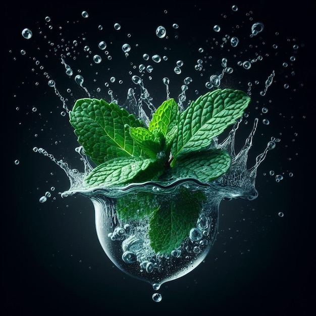 foglie di menta spruzzate d'acqua